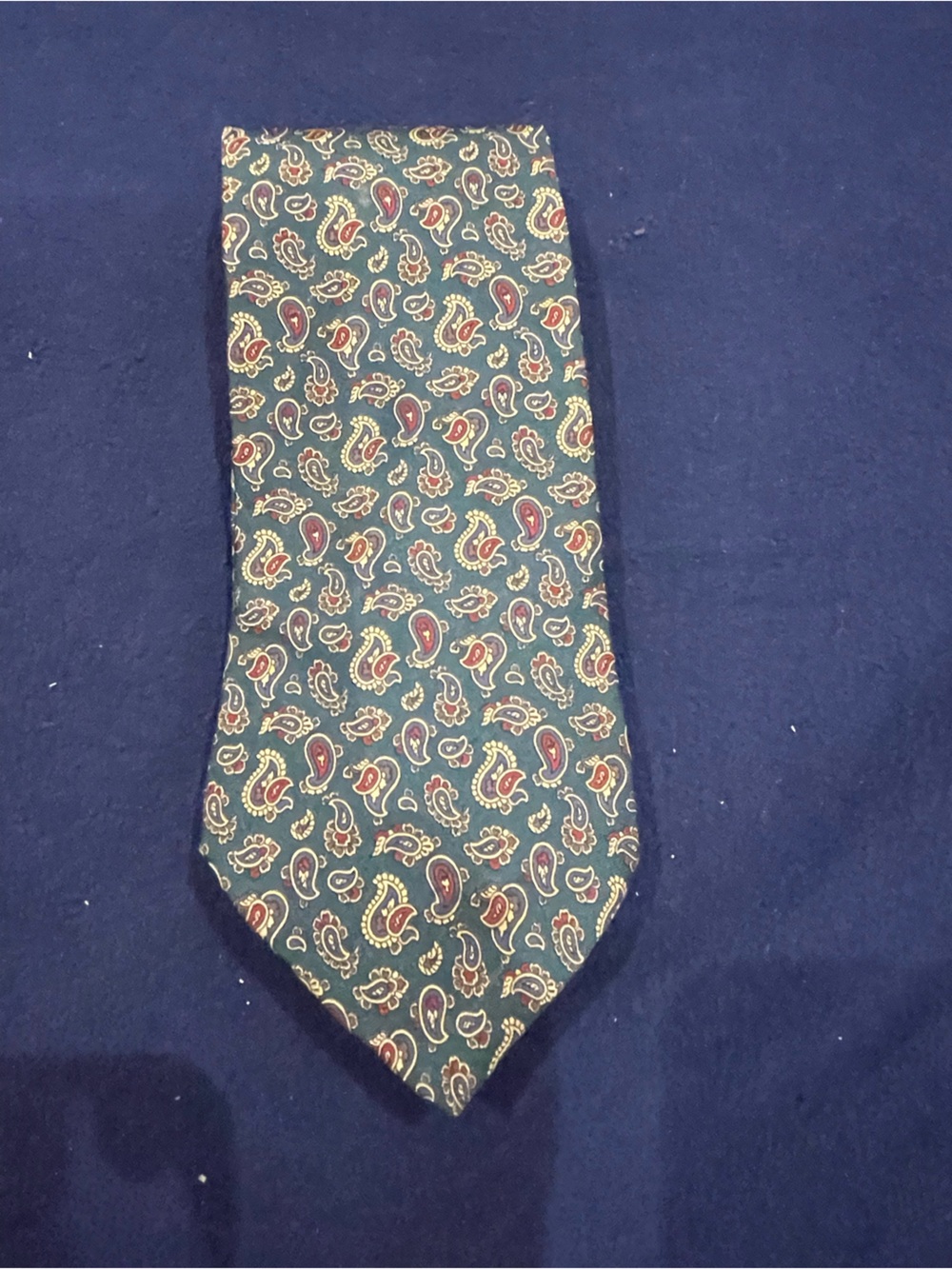 Faconnable Green  Paisley Tie with Red and Cream Motif